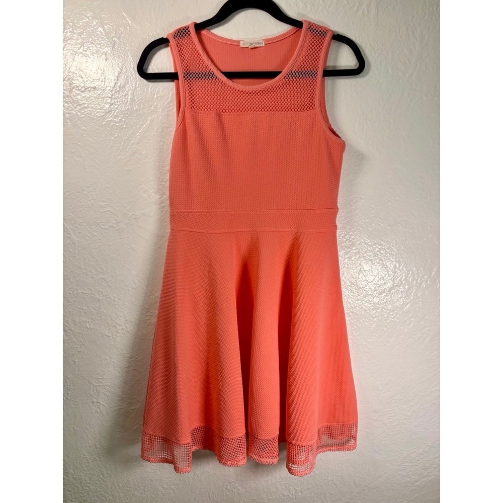 Coral Textured‎ Mesh Fit Flare Dress Girls Size 10 12 Beachy Vacation Athletic